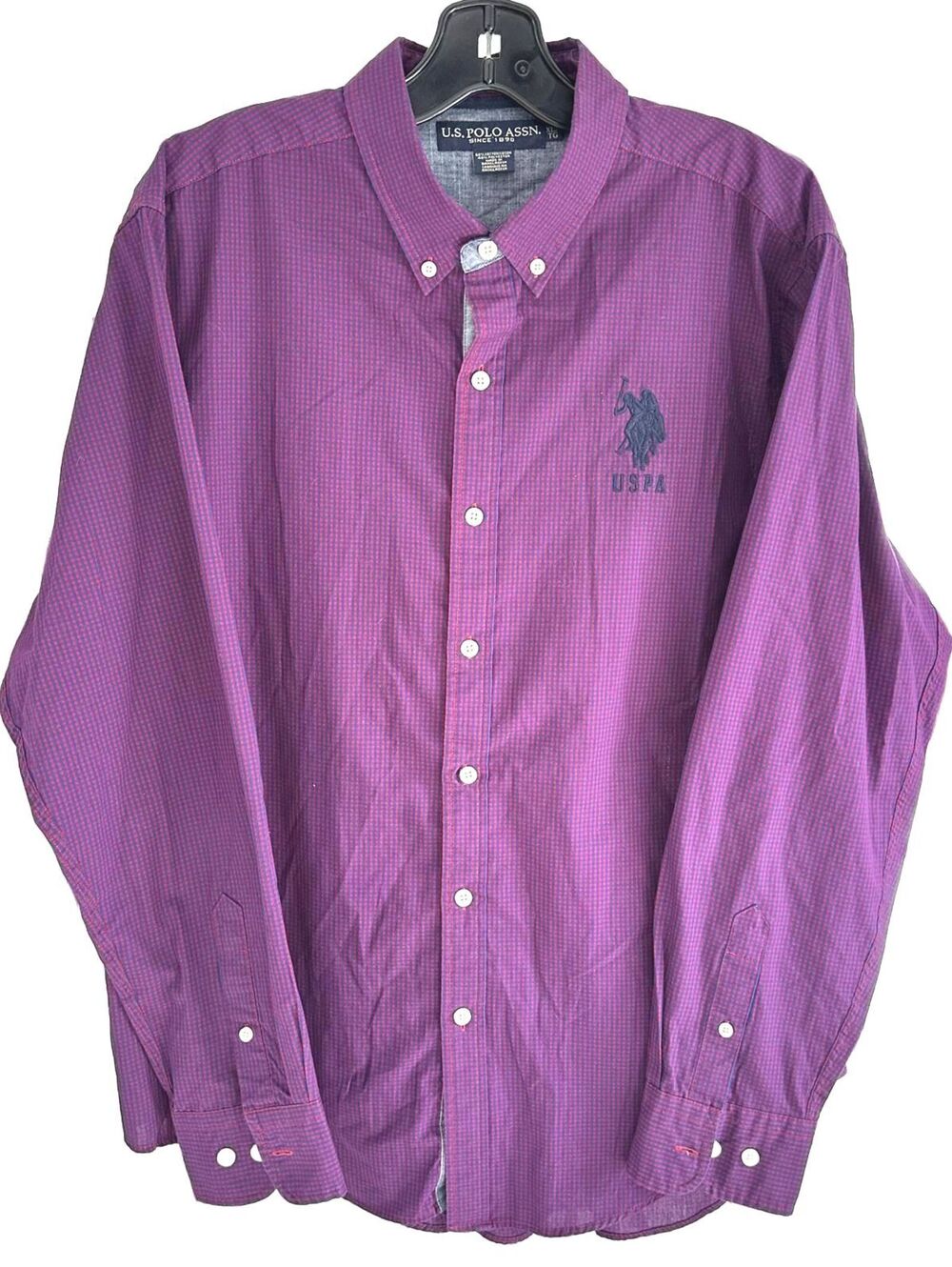 U.S. Polo Assn Men’s Purple Micro Check Button Shirt Big Logo - XL